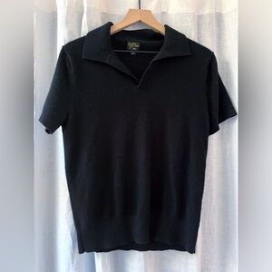 Medium black J Crew brushed cashmere short-sleeve sweater-polo